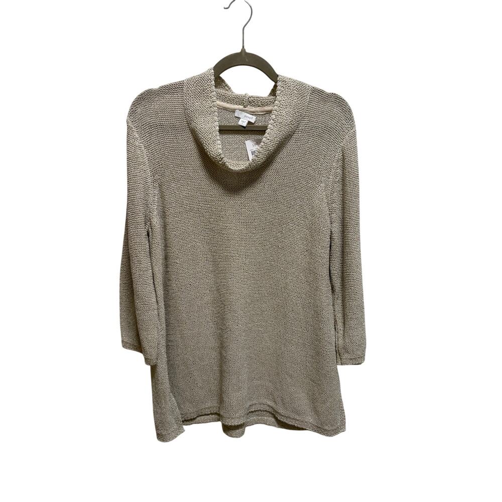 Pure Jill J. Jill Beige Cotton Blend Ribbon Knit Cowl Neck Tunic Sweater Large